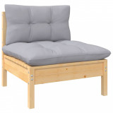 Canapea de mijloc de gradina cu perne gri, lemn masiv de pin GartenMobel Dekor, vidaXL