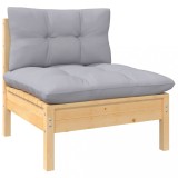 Canapea de mijloc gradina Gossi, lemn masiv pin, perne gri, 63.5x63.5x62.5 cm, modulara, exterior