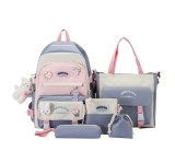 Set 5 piese pentru elevi cu accesorii, din panza, 44x31x15cm, multicolor, Rucsac