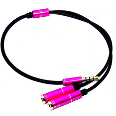 Spliter Cablu audio Jack 3.5mm 4 pin Tata la 2 x 3.5mm 3 pin Mama (casti/ boxe) - 30cm