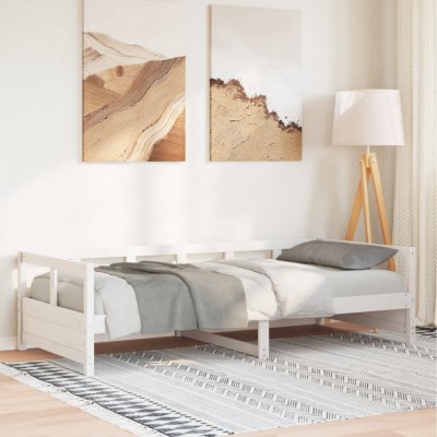 vidaXL Pat de zi fără saltea, alb, 80x200 cm, lemn masiv pin foto