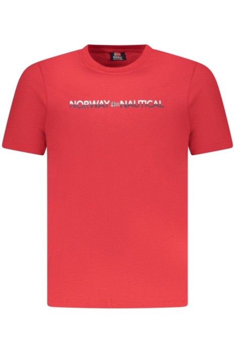 Norway Tricou barbati cu imprimeu cu logo si decolteu la baza gatului, Rosu deschis, M