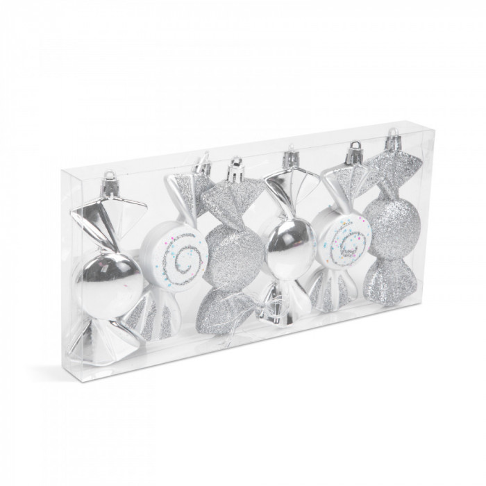 Set decor brad - bomboane argintii - 10 x 3,6 cm - 6 buc/set Best CarHome