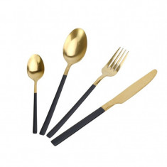 Set tacamuri minimaliste Luxury Black and Gold Edition, 24 piese, 6 persoane