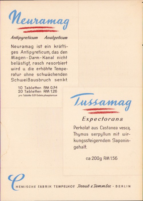 HST A1968 Reclamă medicament Germania anii 1930-1940