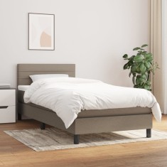 Gossi pat box spring cu saltea, gri taupe, 90x200 cm, textil