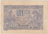 ROMANIA 1 LEU 1915 F nuanta puternica de rosu pe fata