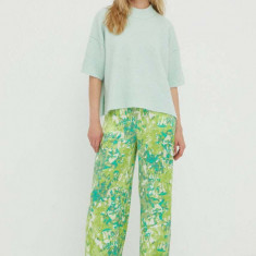 Gestuz pantaloni femei, culoarea verde, lat, high waist