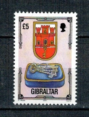 Gibraltar 1994 - Stema, arhitectura, 5Pound, neuzata foto