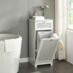 Dulap de Baie cu Cos pentru Rufe Incorporat, Dimensiuni 90x38x40cm, MDF Alb