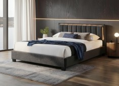 Pat tapitat Comfort 1 cu LED, 160x200, cadru din lemn cu somiera fixa, culoare Gri