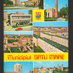 CPIB 19317 CARTE POSTALA - MUNICIPIUL SATU MARE, MOZAIC, AUTOTURISM, STEMA