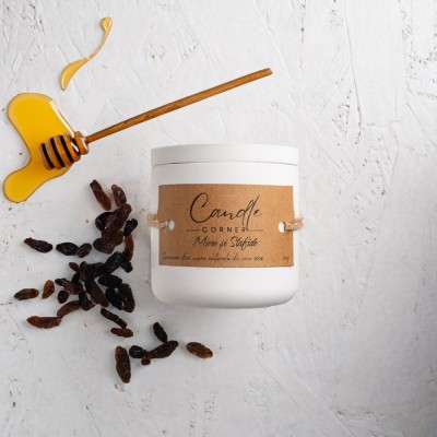 Lumanare parfumata handmade din ceara naturala de soia 100%, aroma de Miere si stafide, Recipient ceramic, 150 g foto