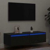 Dulap TV cu lumini LED Stejar negru 100X35,5x25 cm