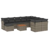 Cumpara ieftin Set canapele de gradina cu perne, 11 piese, gri, poliratan