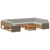 vidaXL Set de canapele de exterior 10 pcs Natural și gri deschis 3383879