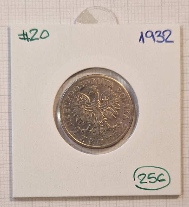 256, Poland Polonia, 2 Zlotys, Zlote, zloti 1932, Y#20, argint