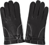 Cumpara ieftin Manusi Barbati din Piele de Miel Naturala Touchscreen - Captusite, Calduroase, pentru Iarna, Condus, Motocicleta, Negru si Alb, S Negru 20.5 cm