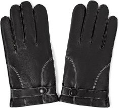 Manusi Barbati din Piele de Miel Naturala Touchscreen - Captusite, Calduroase, pentru Iarna, Condus, Motocicleta, Negru si Alb, S Negru 20.5 cm