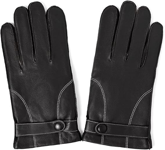 Manusi Barbati din Piele de Miel Naturala Touchscreen - Captusite, Calduroase, pentru Iarna, Condus, Motocicleta, Negru si Alb, S Negru 20.5 cm