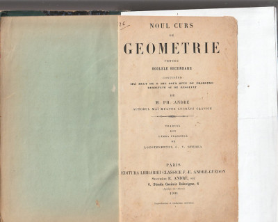 M. PH. ANDRE - NOUL CURS DE GEOMETRIE PENTRU SCOLELE SECUNDARE ( 1901 ) RELEGATA foto