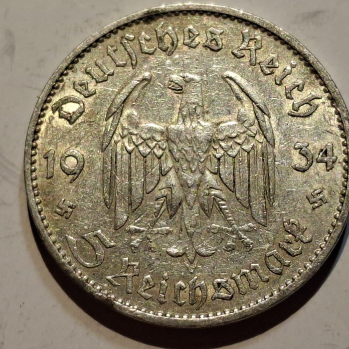 Germania Nazista 5 reichsmark 1934 E argint
