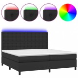 Cumpara ieftin Pat cu arcuri, saltea si LED, negru, 200x200cm, piele ecologica