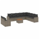 Set canapele de gradina cu perne, 11 piese, gri, poliratan