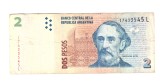 Bancnota Argentina 2 pesos 2010-2014, seria L, circulata, stare buna