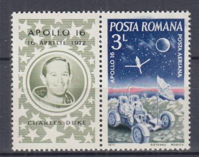 ROMANIA 1972 LP 791 APOLLO 16 SERIE CU VINIETA MNH foto