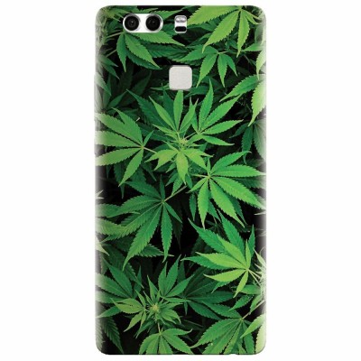 Husa silicon pentru Huawei P9 Plus, Green Leaf Pattern foto