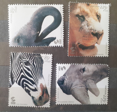 PORTUGALIA 2001 FAUNA ZOO LEU ZEBRA RINOCER ELEFANT , SERIE 4V. , MNH foto