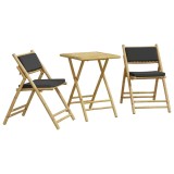 Cumpara ieftin Set de bistro pliabil, 3 piese, cu perne gri inchis, bambus