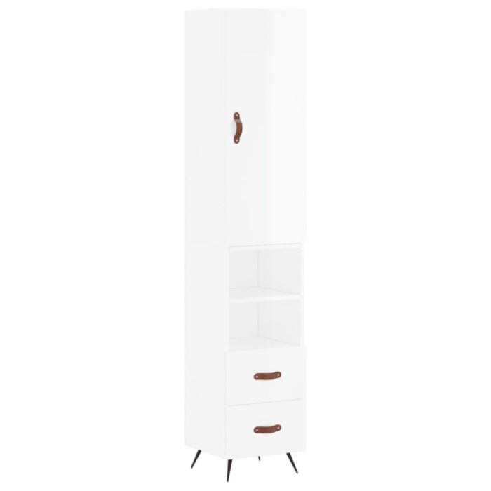 Dulap inalt, alb extralucios, 34,5x34x180 cm, lemn prelucrat