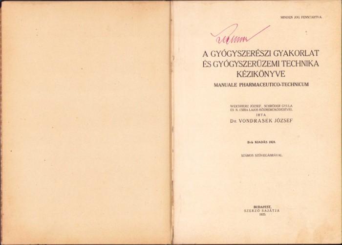 HST 230SP A gyogyszereszi gyakorlat ... Manuale pharmaceutico-technicum 1925