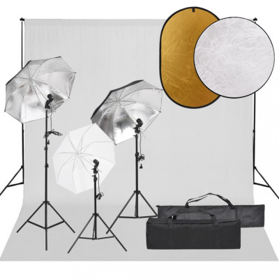 vidaXL Kit studio foto cu set de lumini, fundal și reflector foto