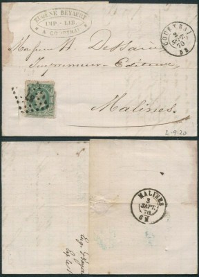Belgium 1870 Postal History Rare Cover + Content Courtrai Malines DB.524 foto