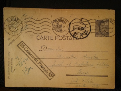 1944-C.P.circ.-CENZURAT-Ploiesti 55-Stamp.Ploiesti-Husi foto