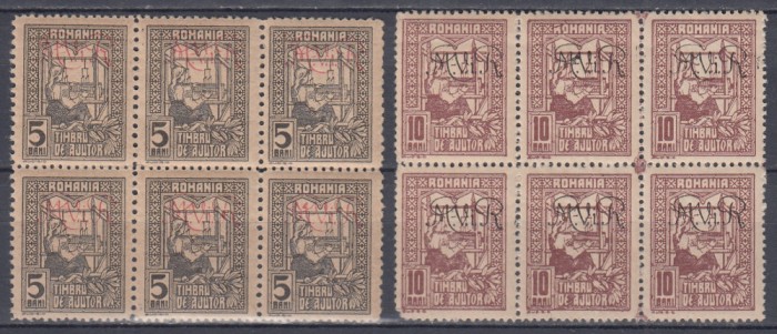 1917/1918 TIMBRE DE AJUTOR FISCAL/POSTALE SUPRATIPAR MVIR BLOCURI 6 TIMBRE MNH
