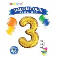 Balon, folie aluminiu, auriu, cifra 3, 81 cm foto