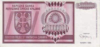 Croatia 50.000.000 Dinari 1993 (Krajina - Knin) - V19, P-R14 UNC !!! foto