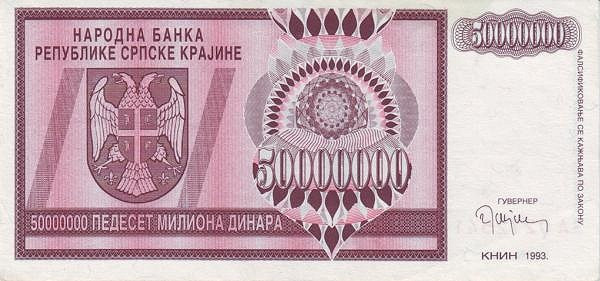 Croatia 50.000.000 Dinari 1993 (Krajina - Knin) - V19, P-R14 UNC !!!