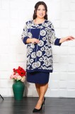 Compleu Elegant 2 piese Rochie si Cardigan Floral Celest - 50Marimea, Yves