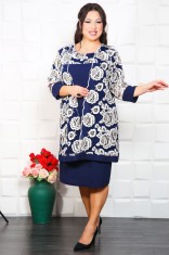 Compleu Elegant 2 piese Rochie si Cardigan Floral Celest - 58Marimea foto