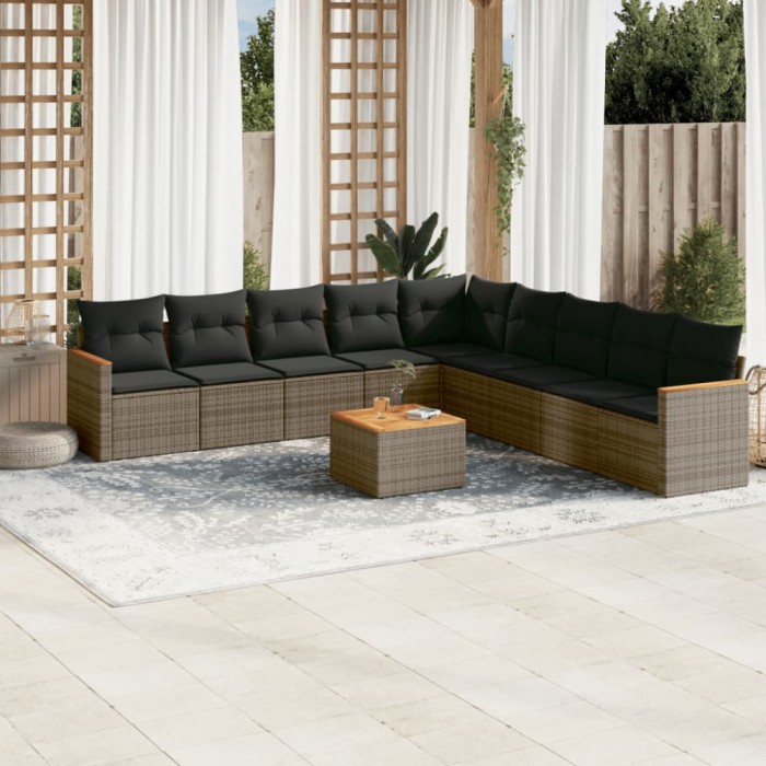 Gossi set mobilier de gradina cu perne, 10 piese, gri, poliratan