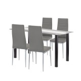 Leziter Denton Set Sufragerie 4+1 Gri-Gri, Masa Riona Sticla 140cm, 4 Scaune Tino NOVA Piele Textila
