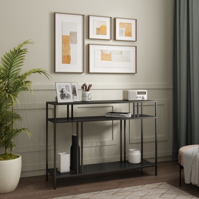 Masa, en.casa, PXSL-0159 Kumlinge, 78 x 110 x 30 cm, metal, negru, cu raft HausGarden Leisure foto