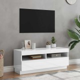 vidaXL Comodă TV cu lumini LED, alb extralucios, 100x35x40 cm
