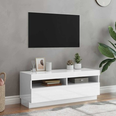 vidaXL Comodă TV cu lumini LED, alb extralucios, 100x35x40 cm foto