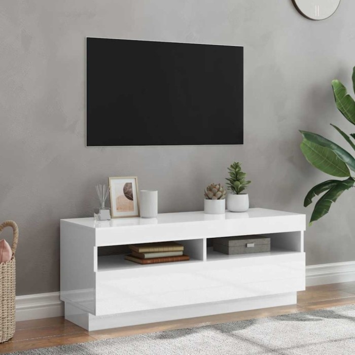 vidaXL Comodă TV cu lumini LED, alb extralucios, 100x35x40 cm